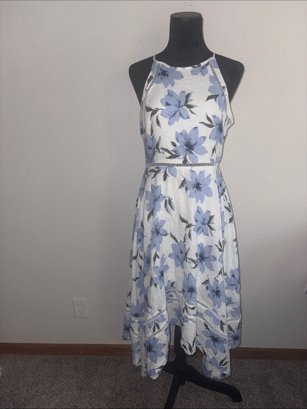 Lulu's White Cotton Dress with Blue Floral Accents